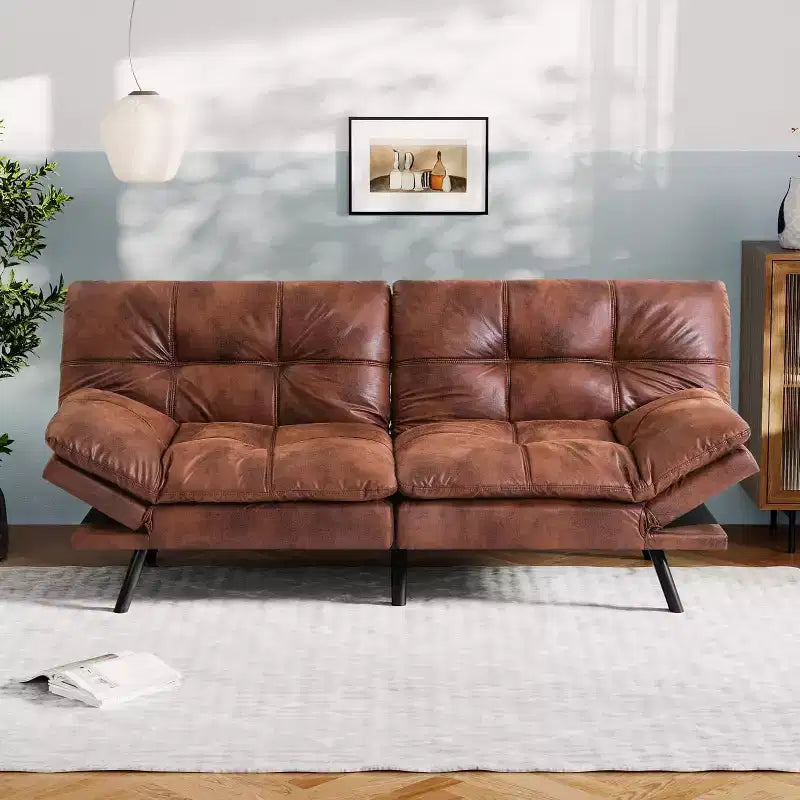 Canapé Futon convertible 180 cm en mousse à mémoire de forme, accoudoirs et dossier réglables, tissu lin - Gris clair