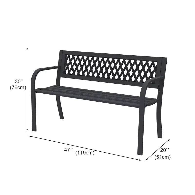 Banc d'extérieur en métal avec motif géométrique ajouré pour jardin, cour et terrasse