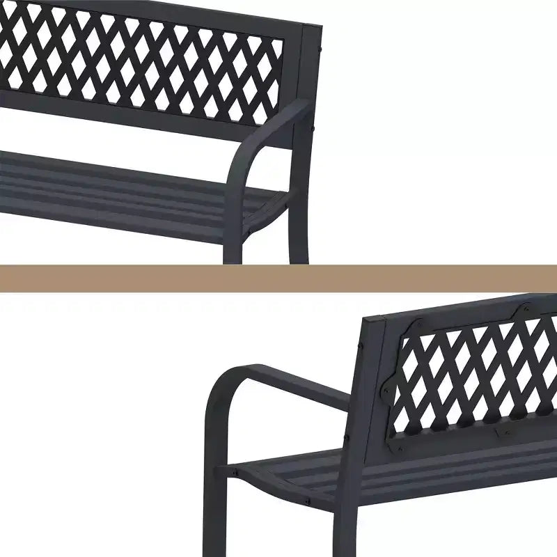 Banc d'extérieur en métal avec motif géométrique ajouré pour jardin, cour et terrasse