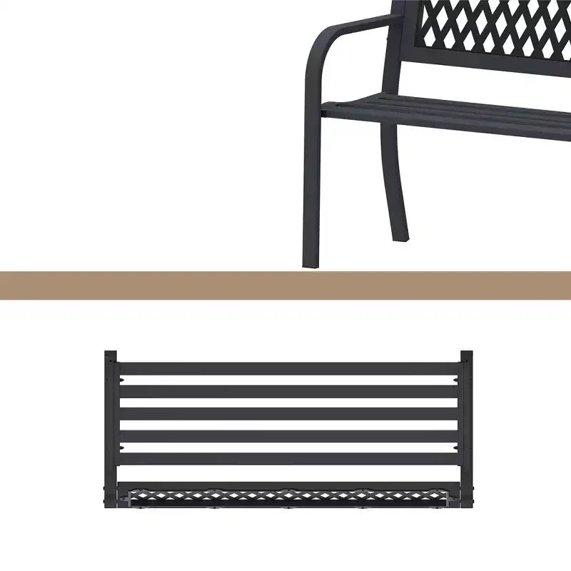 Banc d'extérieur en métal avec motif géométrique ajouré pour jardin, cour et terrasse