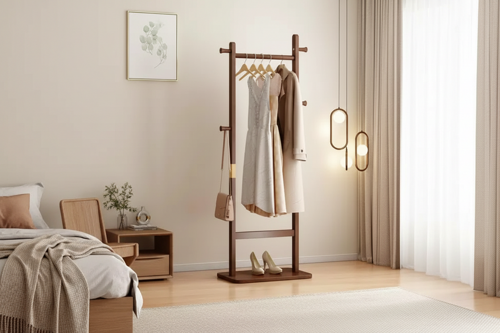 Porte-manteau rustique en bois d'hévéa