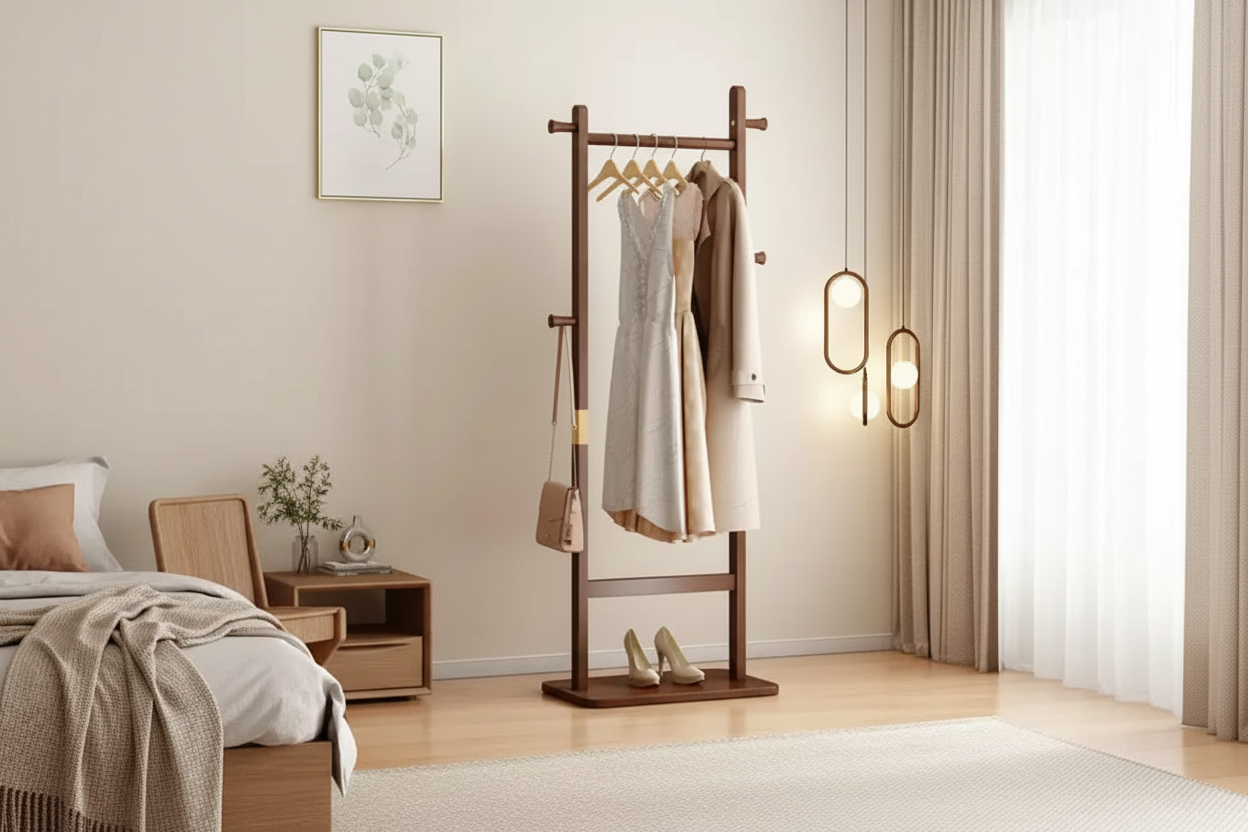 Porte-manteau rustique en bois d'hévéa