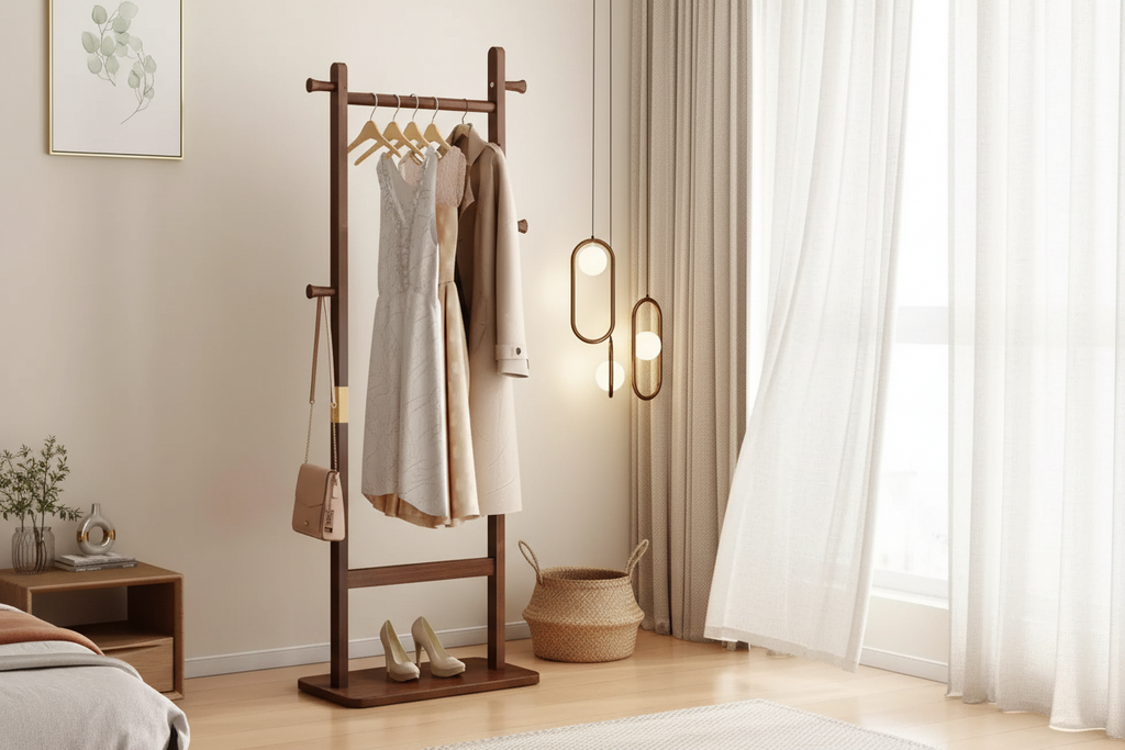 Porte-manteau rustique en bois d'hévéa