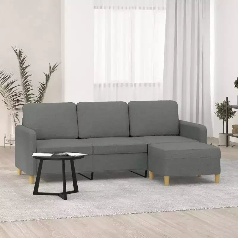 Canapé 3 places avec pouf pour salon, tissu gris foncé