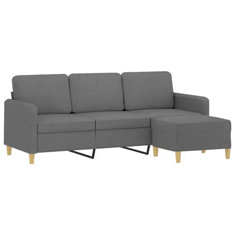 Canapé 3 places avec pouf pour salon, tissu gris foncé