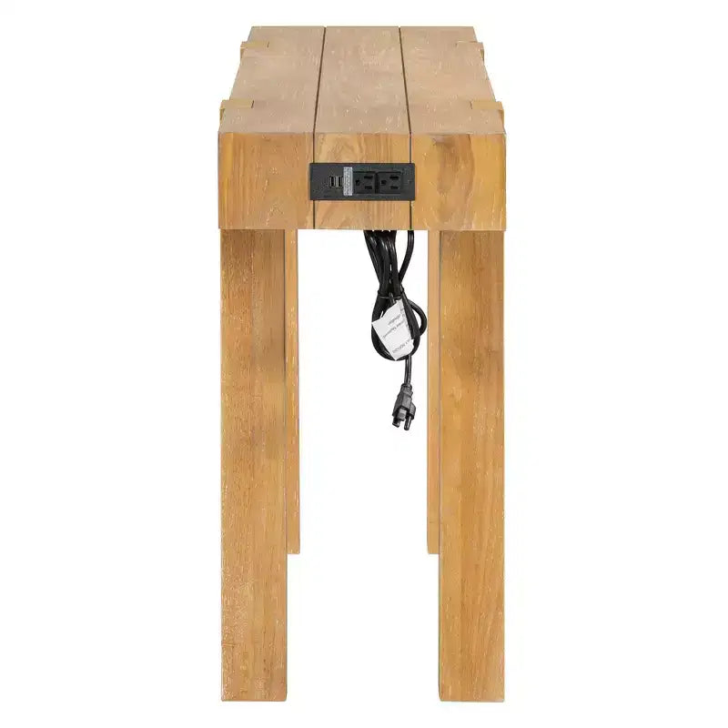 Console rustique en bois avec tiroir dissimulé et prise de courant latérale pour entrées, salons et bureaux à domicile