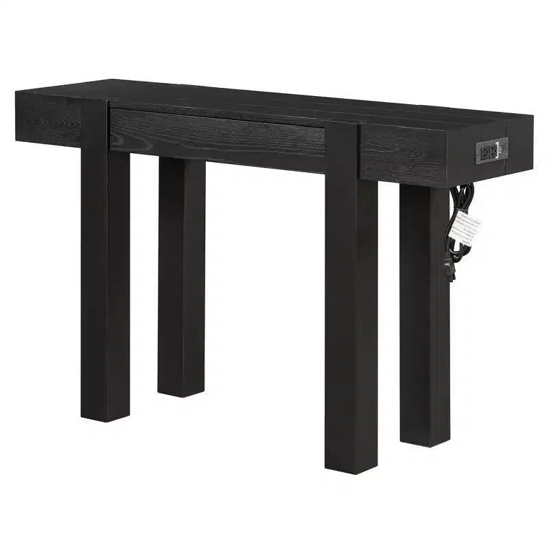 Console rustique en bois avec tiroir dissimulé et prise de courant latérale pour entrées, salons et bureaux à domicile