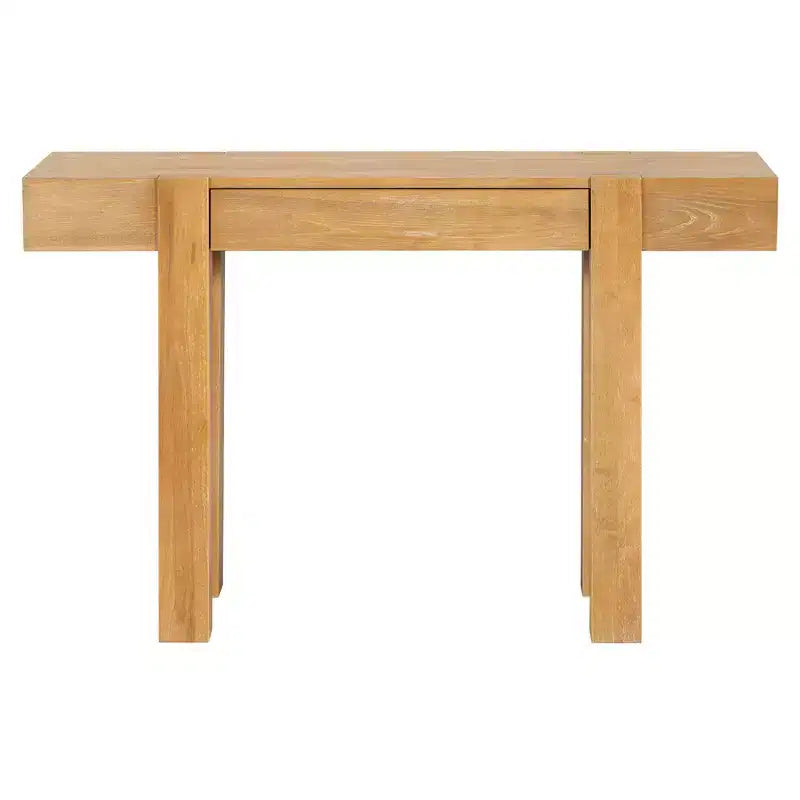 Console rustique en bois avec tiroir dissimulé et prise de courant latérale pour entrées, salons et bureaux à domicile