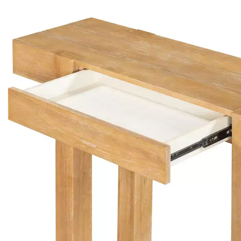Console rustique en bois avec tiroir dissimulé et prise de courant latérale pour entrées, salons et bureaux à domicile