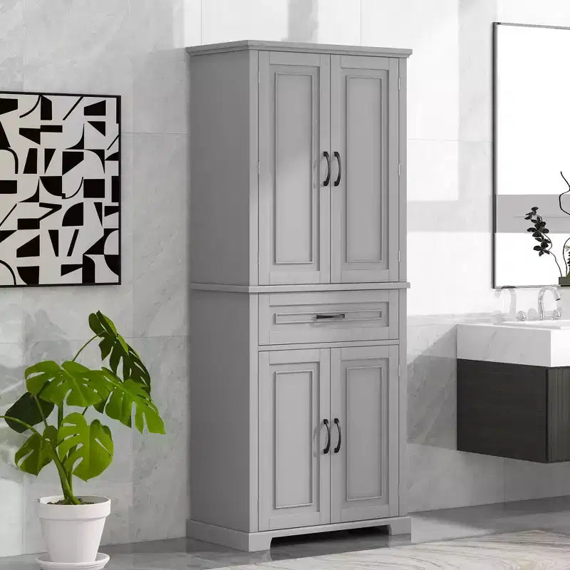 Meuble de Rangement Haut de Salle de Bain avec 2 Tiroirs et Étagères Ouvertes