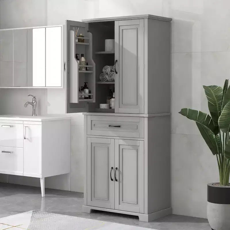 Meuble de Rangement Haut de Salle de Bain avec 2 Tiroirs et Étagères Ouvertes