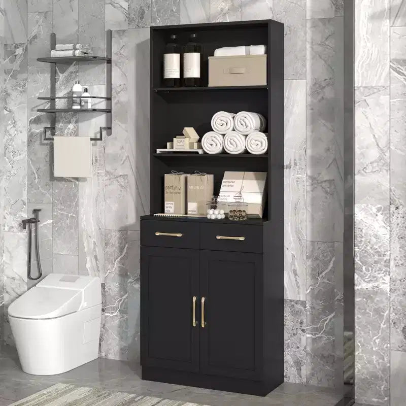 Meuble de Rangement Haut de Salle de Bain avec 2 Tiroirs et Étagères Ouvertes
