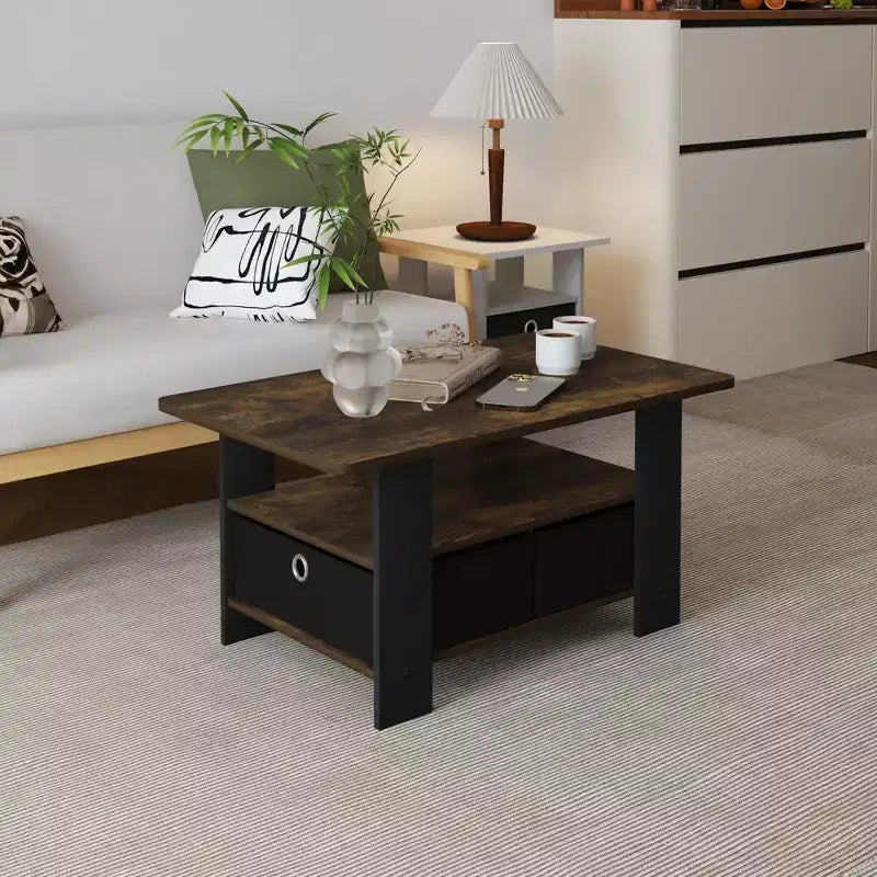 Table basse moderne de 31 po avec tiroir de rangement et étagère ouverte