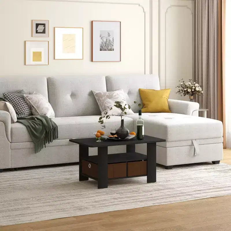 Table basse moderne de 31 po avec tiroir de rangement et étagère ouverte