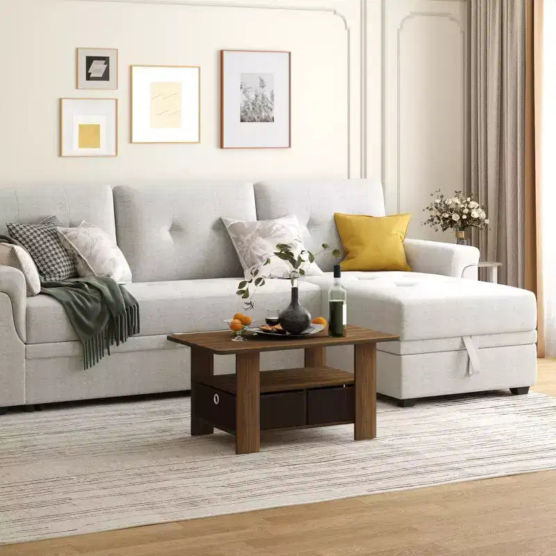 Table basse moderne de 31 po avec tiroir de rangement et étagère ouverte