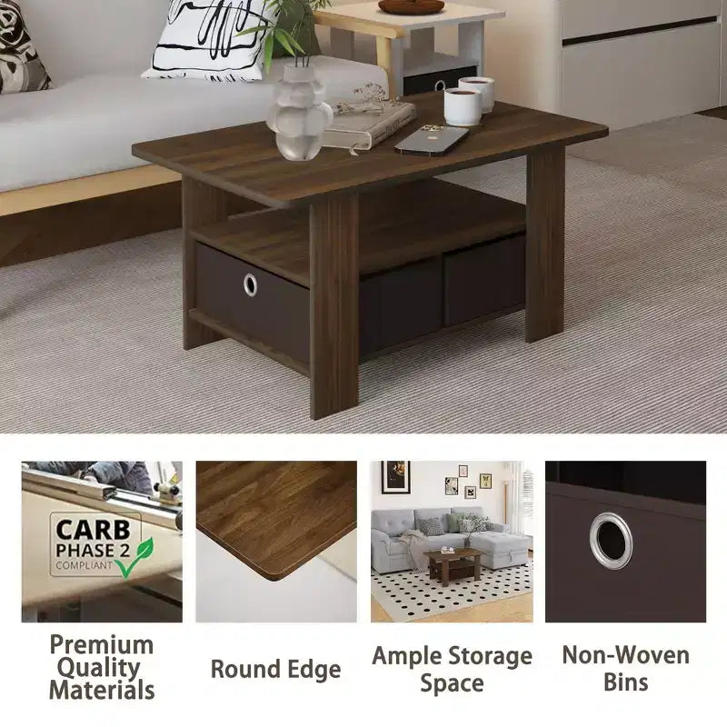 Table basse moderne de 31 po avec tiroir de rangement et étagère ouverte