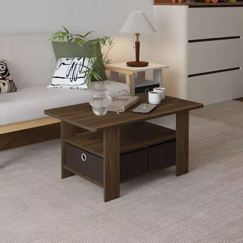 Table basse moderne de 31 po avec tiroir de rangement et étagère ouverte