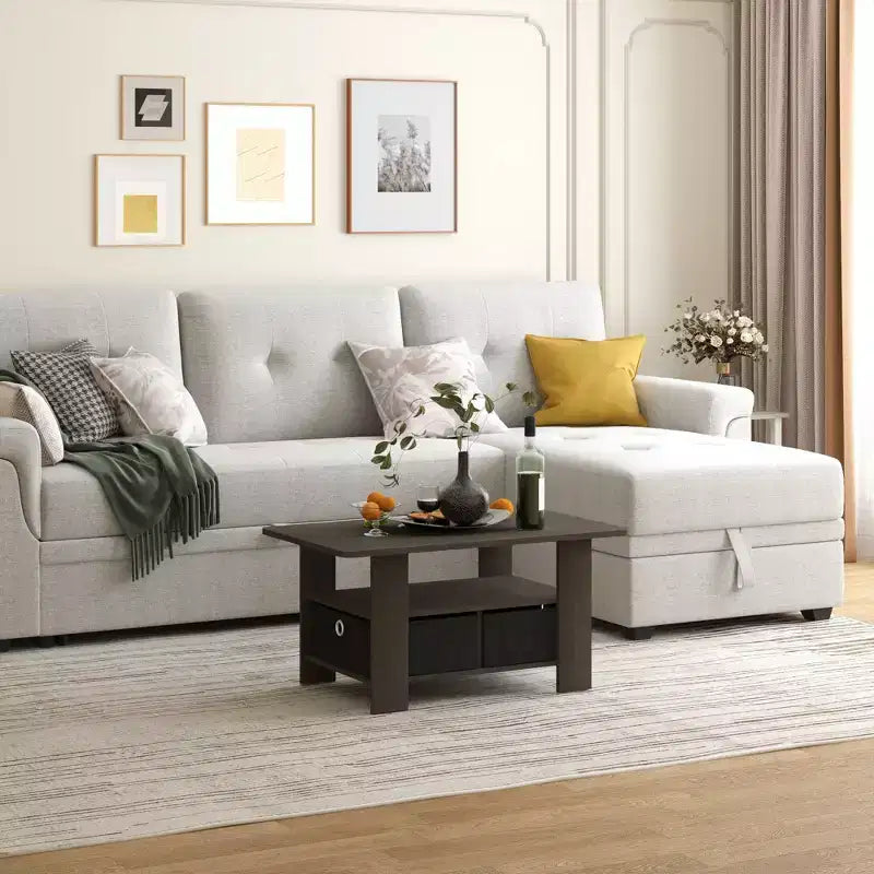 Table basse moderne de 31 po avec tiroir de rangement et étagère ouverte