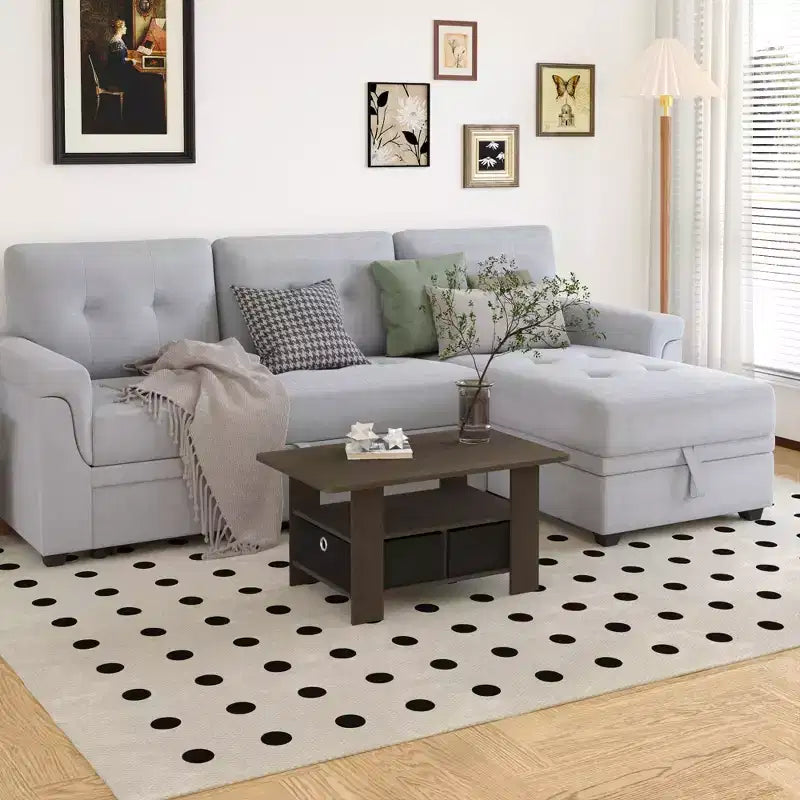 Table basse moderne de 31 po avec tiroir de rangement et étagère ouverte