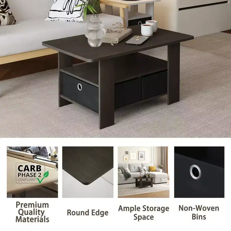 Table basse moderne de 31 po avec tiroir de rangement et étagère ouverte