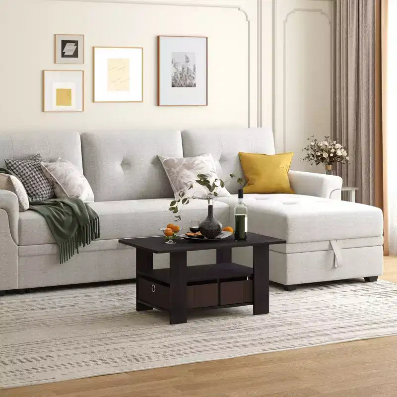 Table basse moderne de 31 po avec tiroir de rangement et étagère ouverte