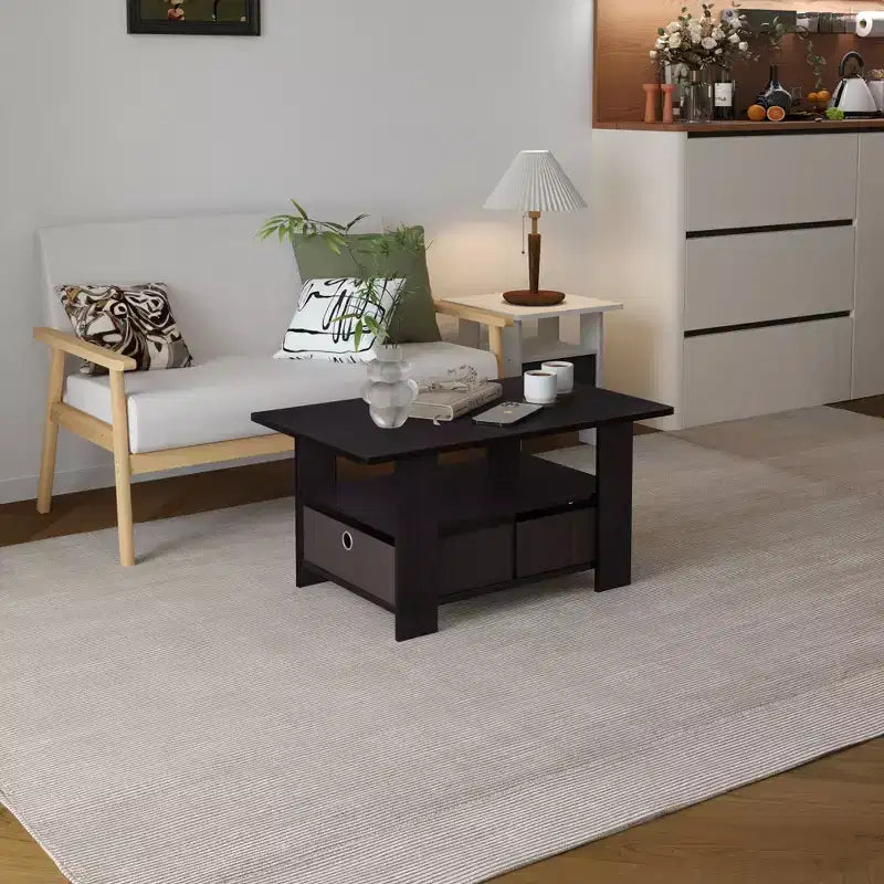Table basse moderne de 31 po avec tiroir de rangement et étagère ouverte
