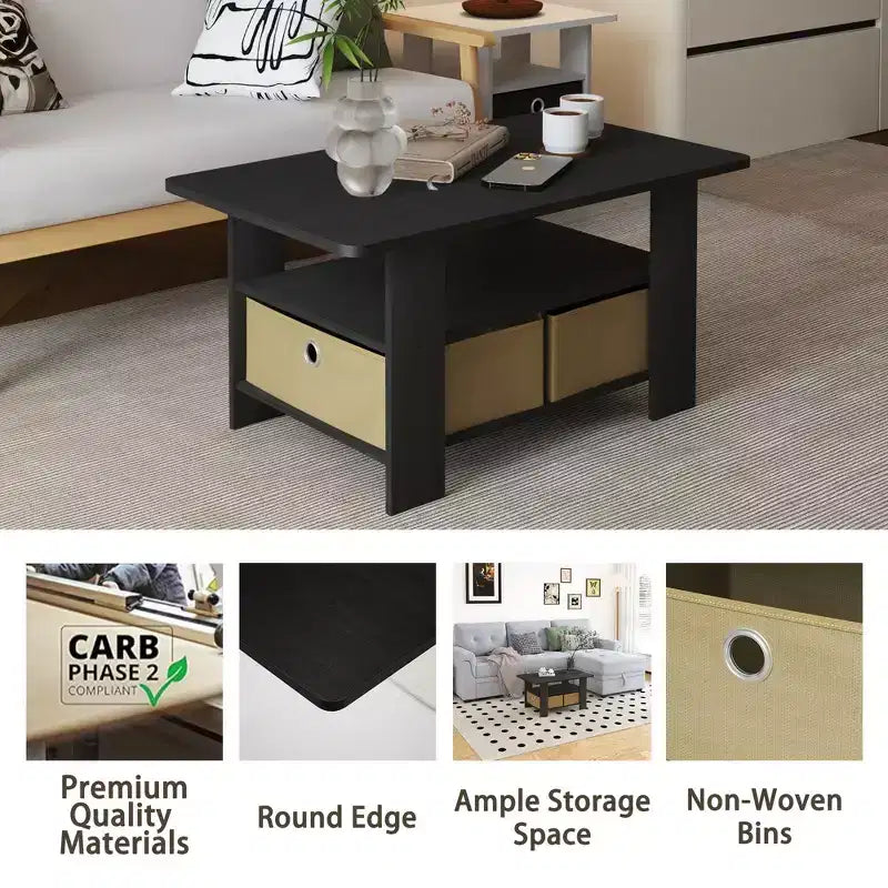 Table basse moderne de 31 po avec tiroir de rangement et étagère ouverte