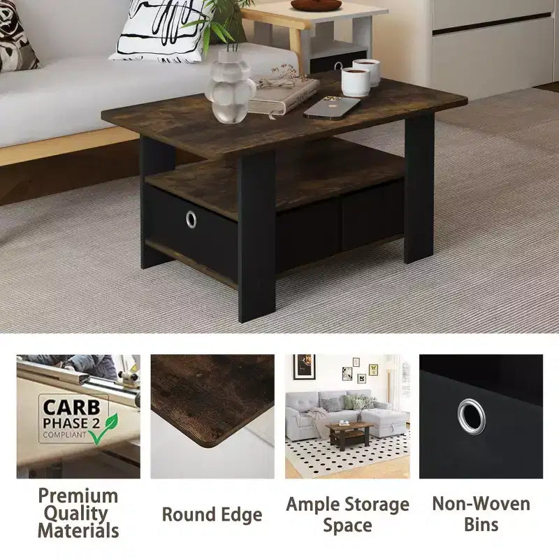 Table basse moderne de 31 po avec tiroir de rangement et étagère ouverte