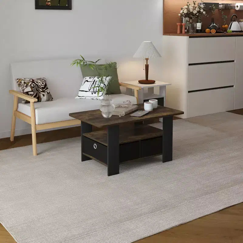 Table basse moderne de 31 po avec tiroir de rangement et étagère ouverte
