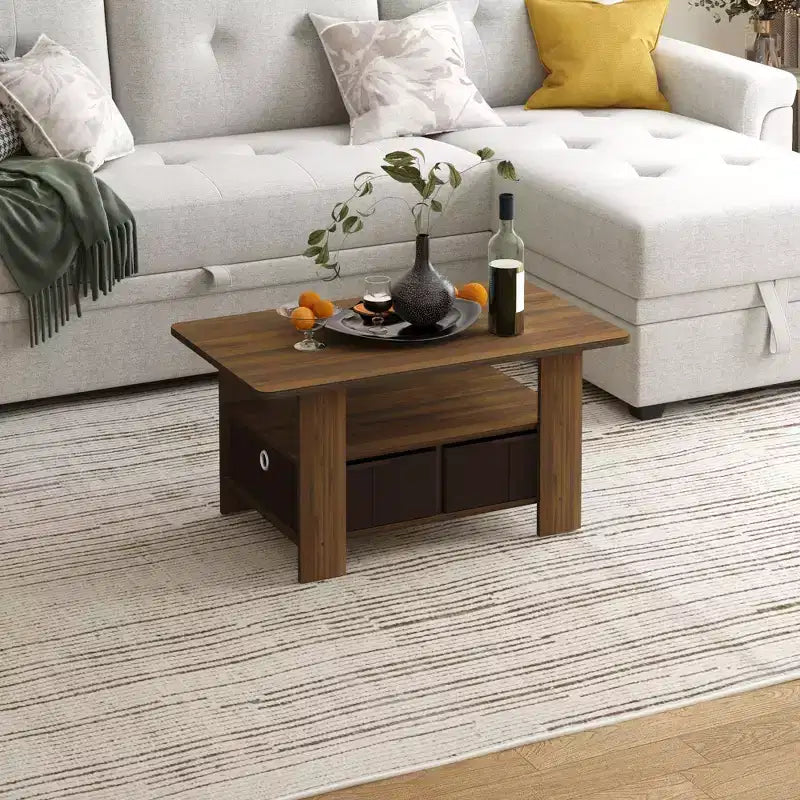 Table basse moderne de 31 po avec tiroir de rangement et étagère ouverte
