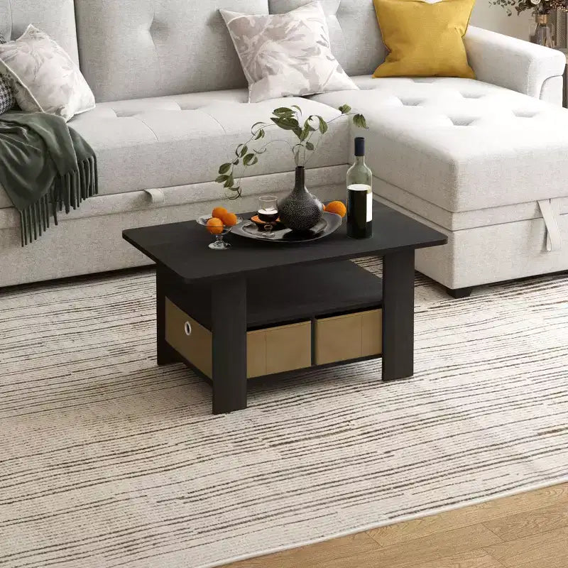 Table basse moderne de 31 po avec tiroir de rangement et étagère ouverte
