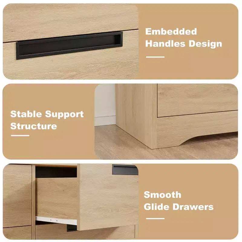 Commode moderne à 4 tiroirs avec poignées encastrées, meuble de rangement en bois pour chambre à coucher, salon, chambre d'enfant