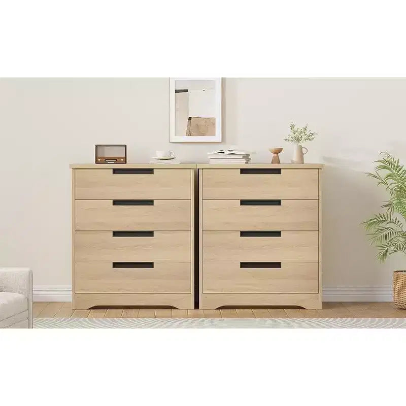 Commode moderne à 4 tiroirs avec poignées encastrées, meuble de rangement en bois pour chambre à coucher, salon, chambre d'enfant