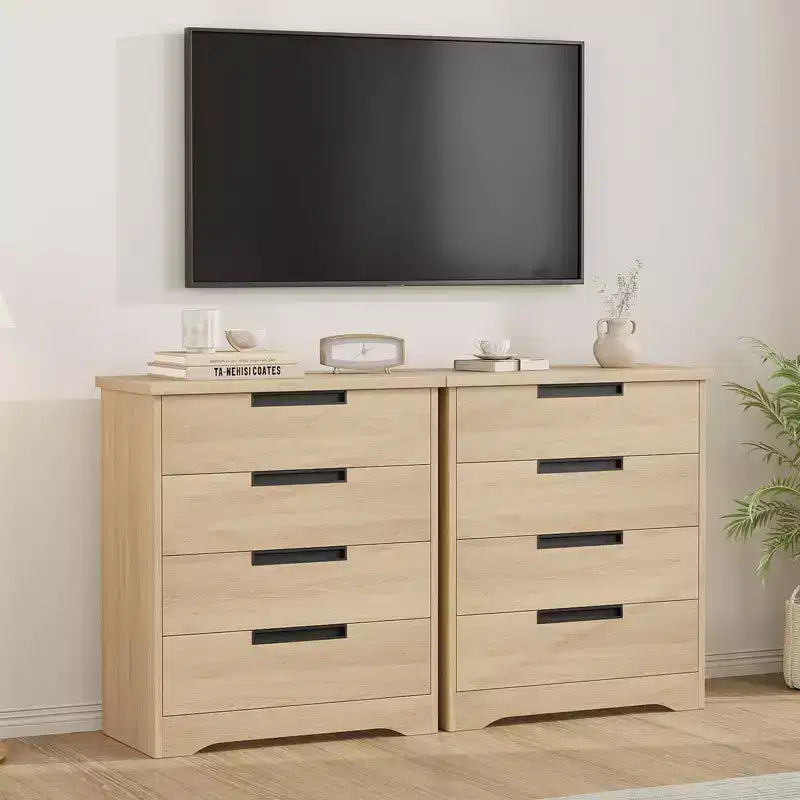 Commode moderne à 4 tiroirs avec poignées encastrées, meuble de rangement en bois pour chambre à coucher, salon, chambre d'enfant