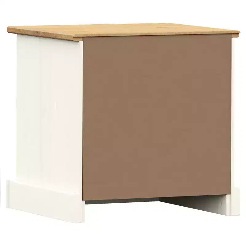 Table de chevet rustique blanche, en pin massif avec tiroir et étagère