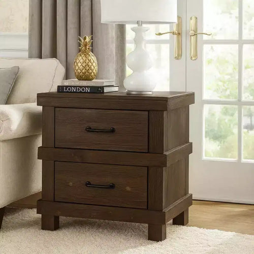 Royal Hampton Drawer Nightstand With Metal Handle, Antique Oak