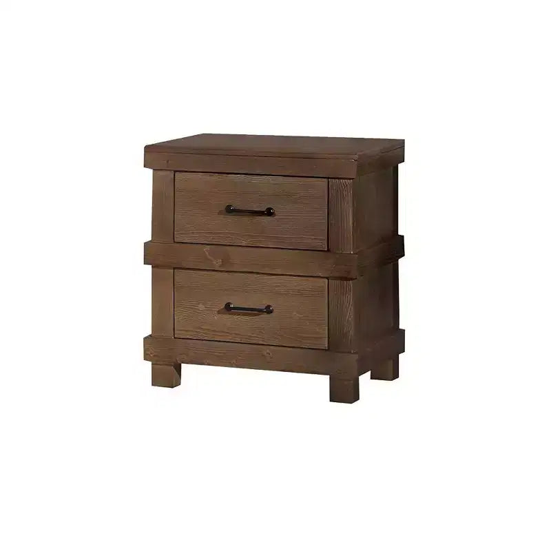Table de chevet à 2 tiroirs avec poignée en métal, Chêne antique
