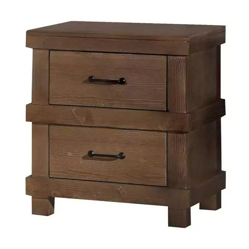 Table de chevet à 2 tiroirs avec poignée en métal, Chêne antique