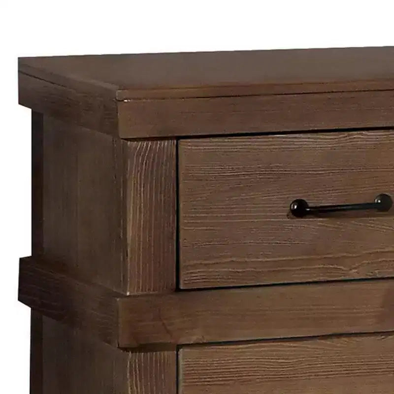 Table de chevet à 2 tiroirs avec poignée en métal, Chêne antique