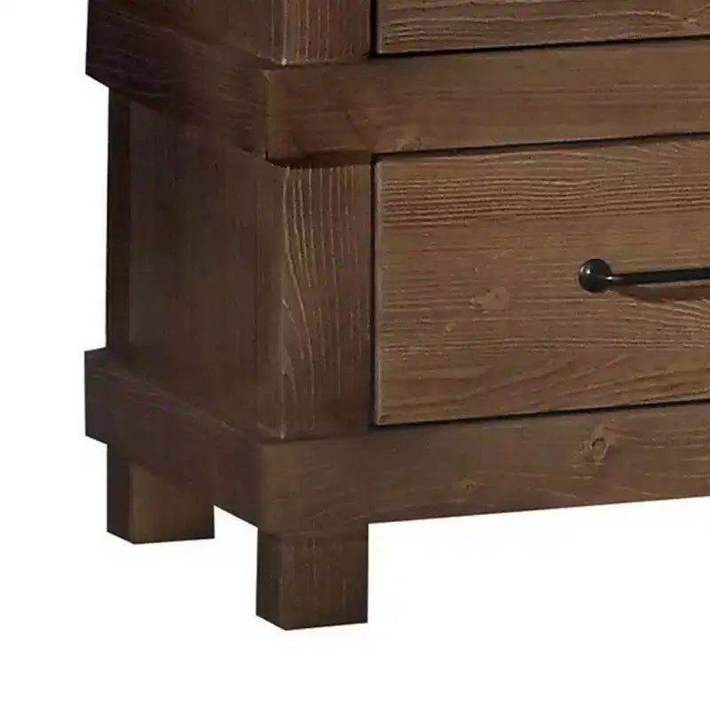 Table de chevet à 2 tiroirs avec poignée en métal, Chêne antique