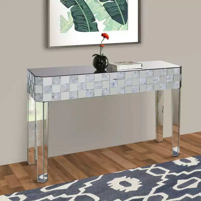 Console de table miroir, motif damier, rectangulaire, transparent
