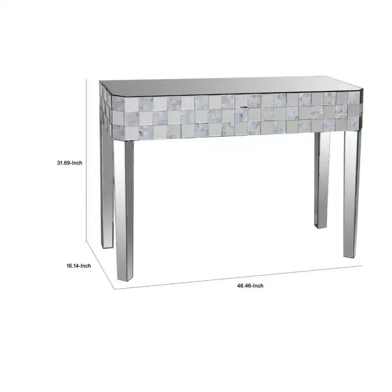 Console de table miroir, motif damier, rectangulaire, transparent