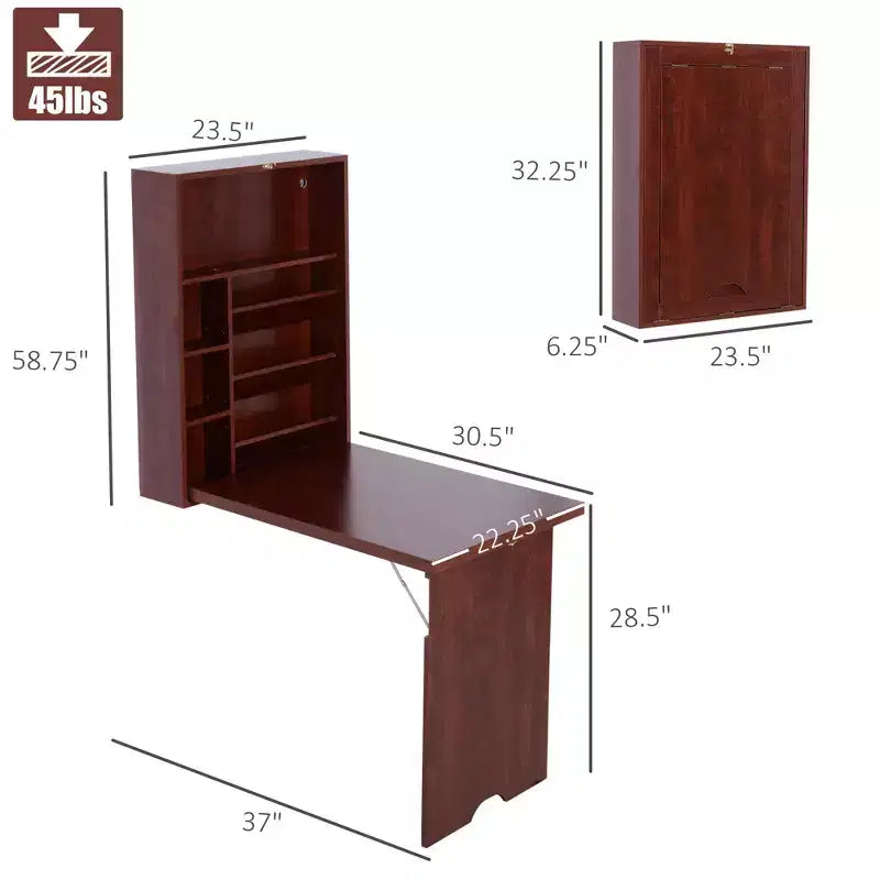 Bureau mural pliant convertible avec étagère de rangement pour bureau à domicile