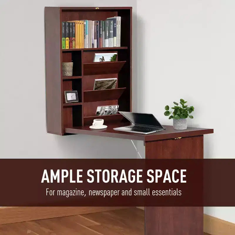 Bureau mural pliant convertible avec étagère de rangement pour bureau à domicile