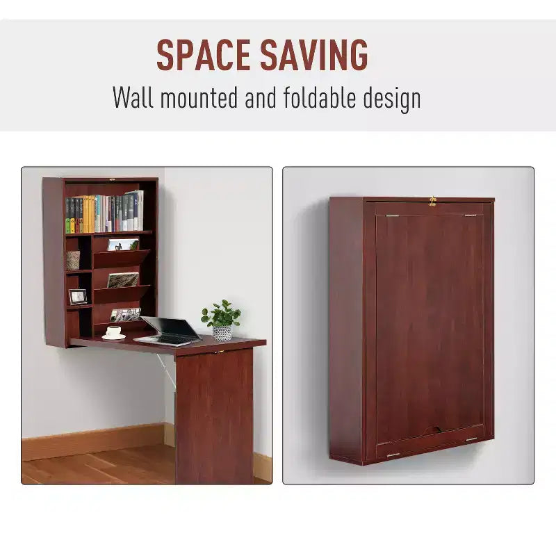Bureau mural pliant convertible avec étagère de rangement pour bureau à domicile