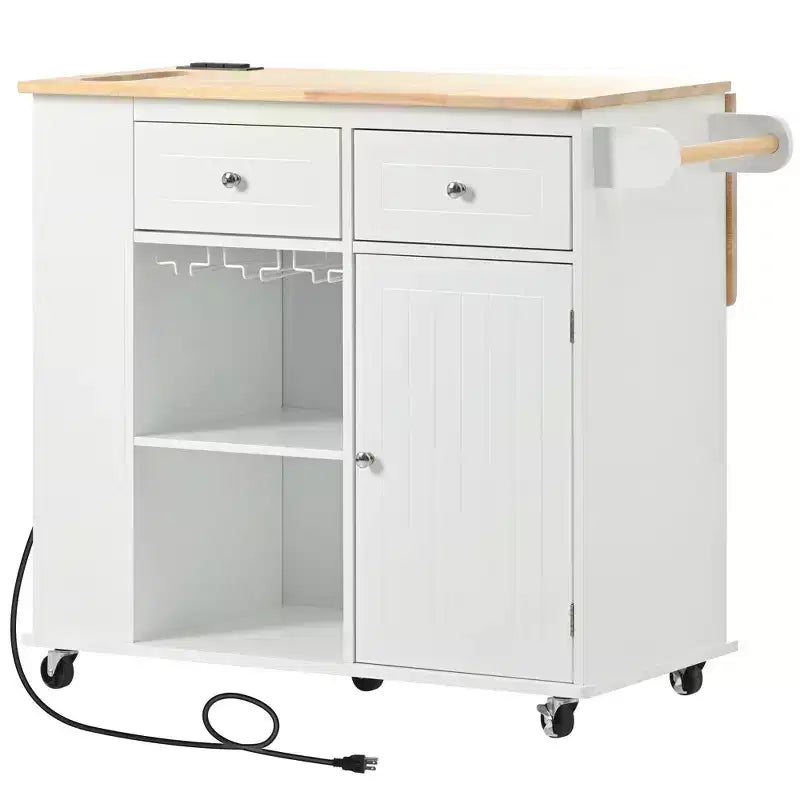 Îlot de cuisine avec abattant, casier à vin et rangement réglable, blanc