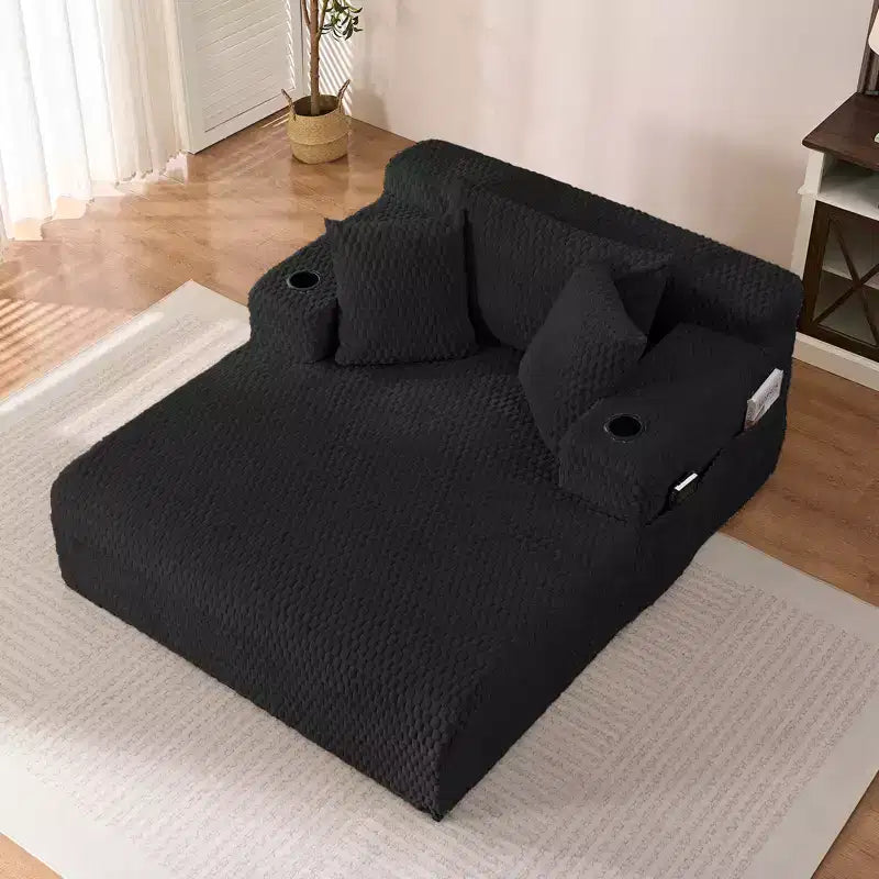 Chaise longue de 54 po en velours Turtle avec oreillers, porte-gobelets et poches latérales