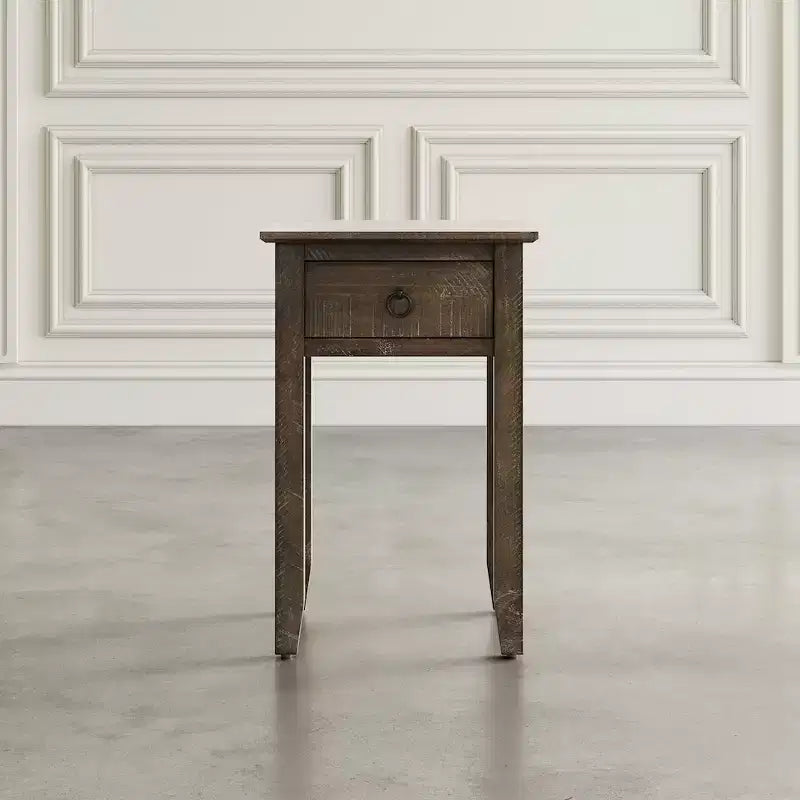 Table d'appoint de ferme en pin massif vieilli avec tiroir