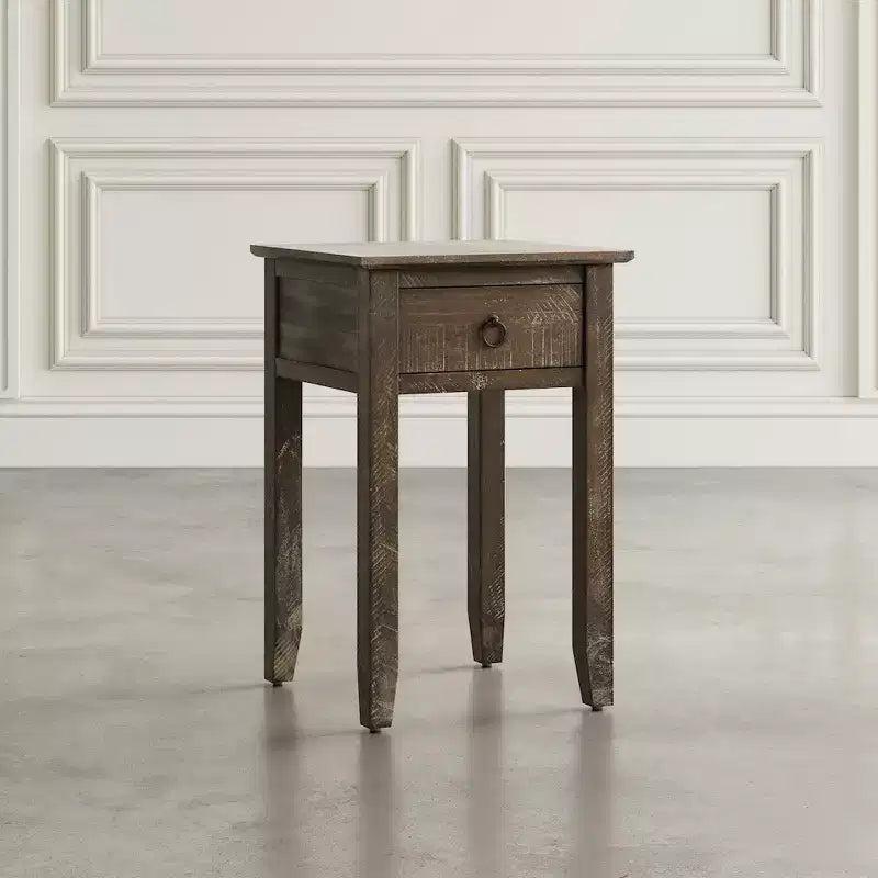 Table d'appoint de ferme en pin massif vieilli avec tiroir