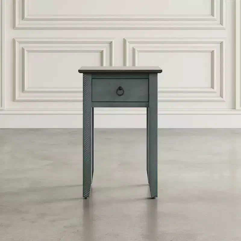 Table d'appoint de ferme en pin massif vieilli avec tiroir